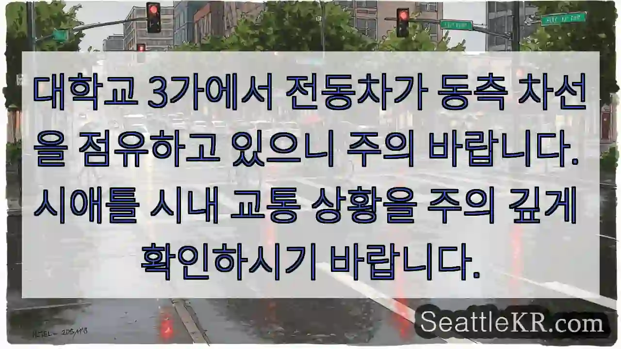 주의: 3대학로 전동차 차선 점유