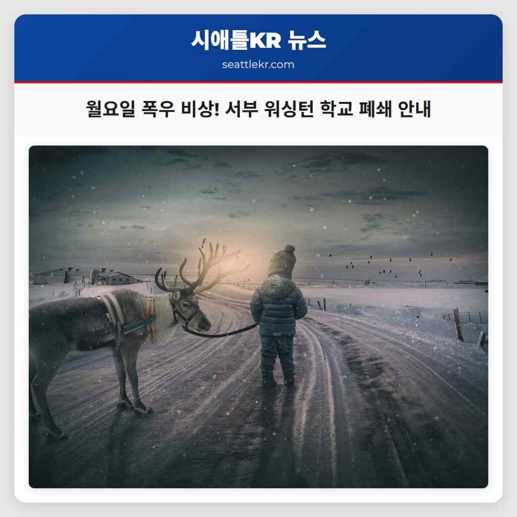 월요일 폭우 비상! 서부 워싱턴 학교 폐쇄 안내