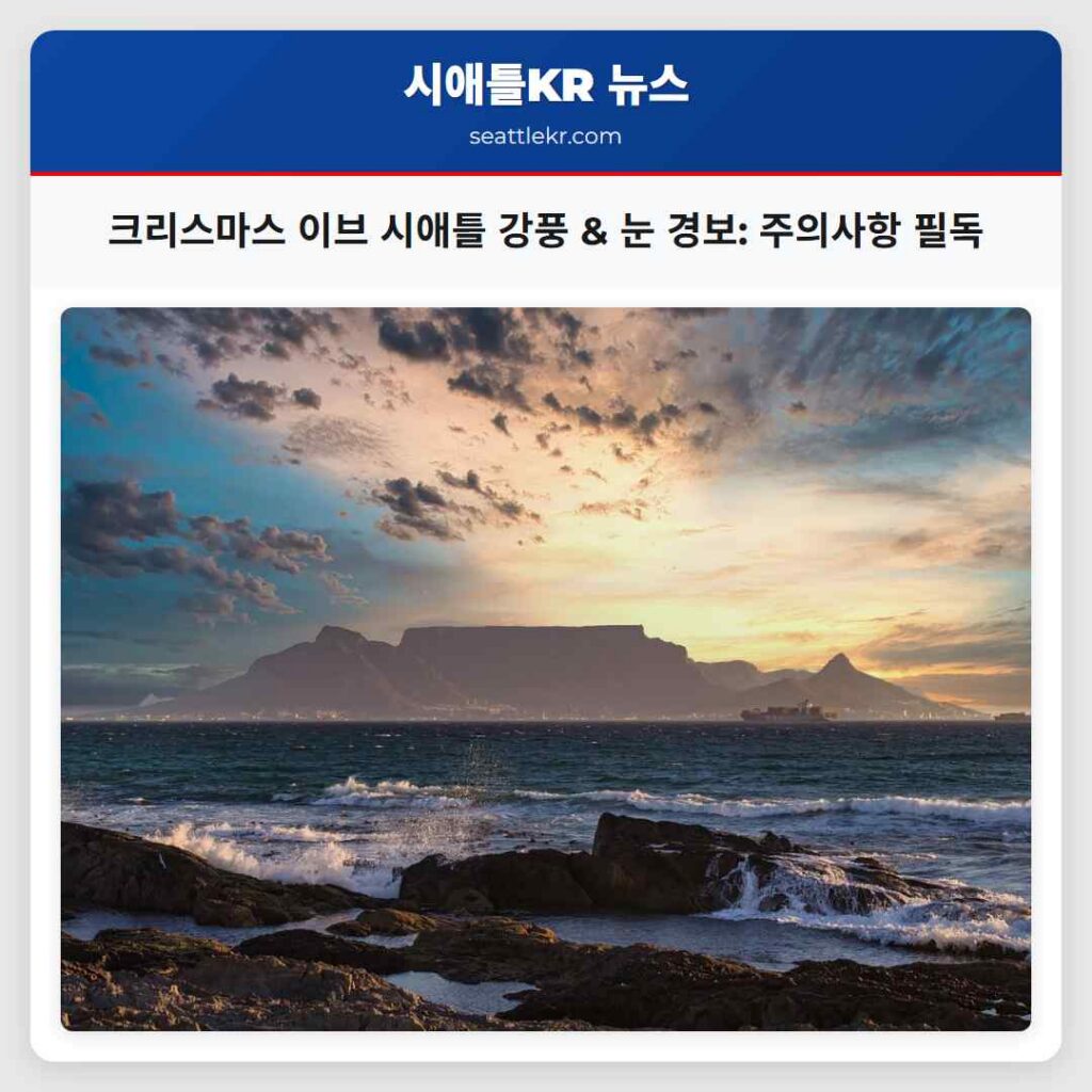 시애틀 날씨뉴스 3 크리스마스 이브 시애틀 강풍 & 눈 경보: 주의사항 필독