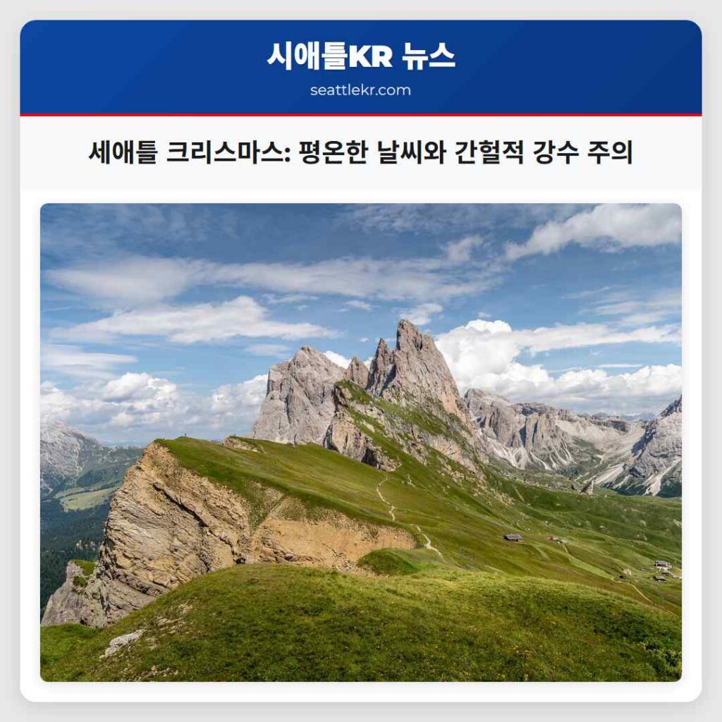 세애틀 크리스마스: 평온한 날씨와 간헐적 강수 주의