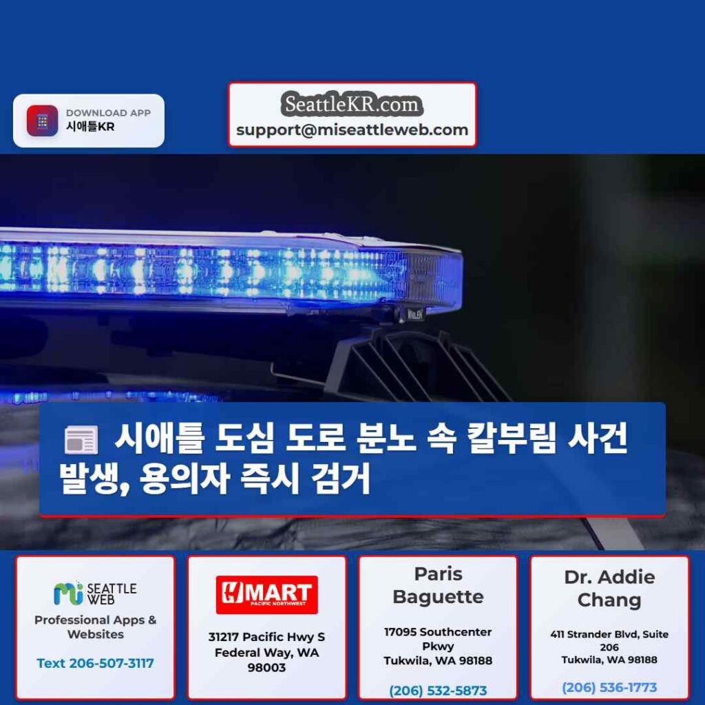 시애틀 도심 도로 분노 속 칼부림 사건 발생, 용의자 즉시 검거