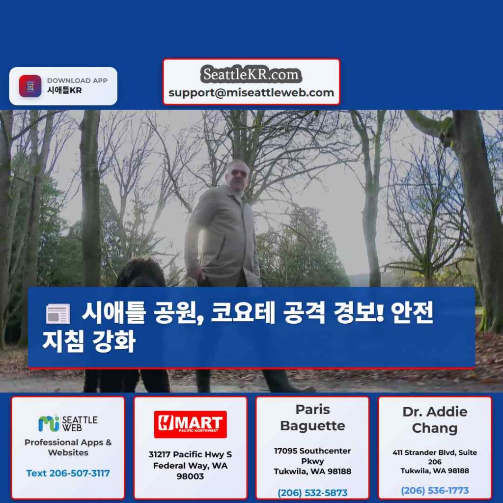 시애틀 공원, 코요테 공격 경보! 안전 지침 강화