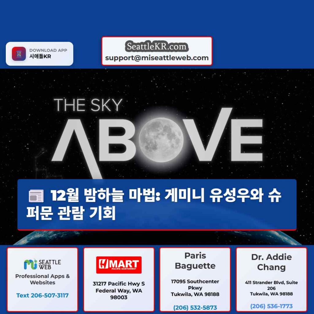 12월 밤하늘 마법: 게미니 유성우와 슈퍼문 관람 기회