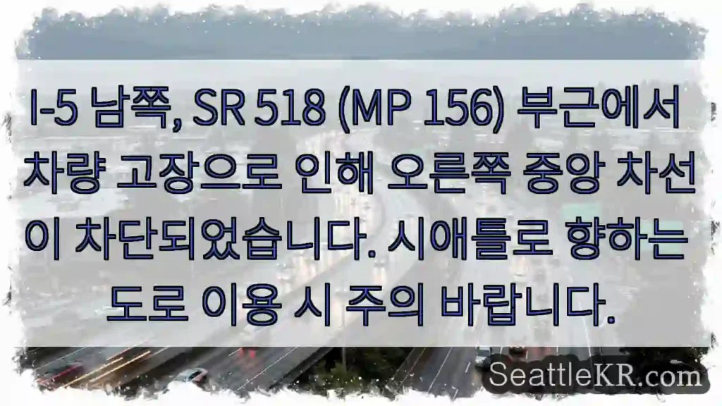 고장 차량! 오른쪽 중앙 차선 차단