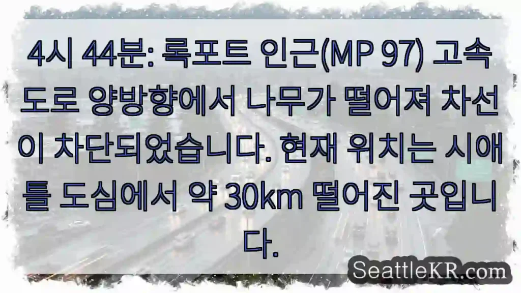 나무 차단, 고속도로 정체 주의!