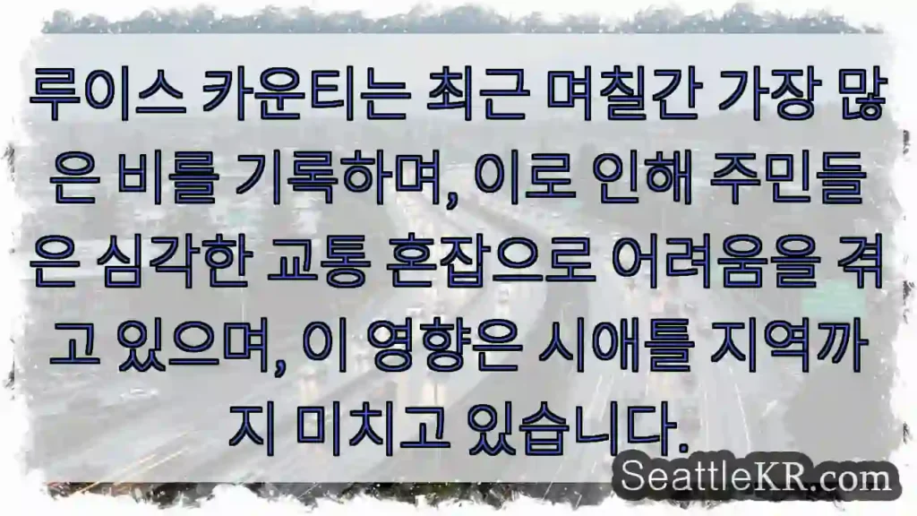 루이스 카운티, 폭우! 교통혼잡 심각