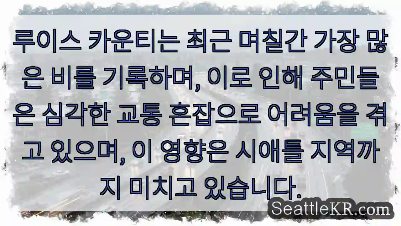 루이스 카운티, 폭우! 교통혼잡 심각