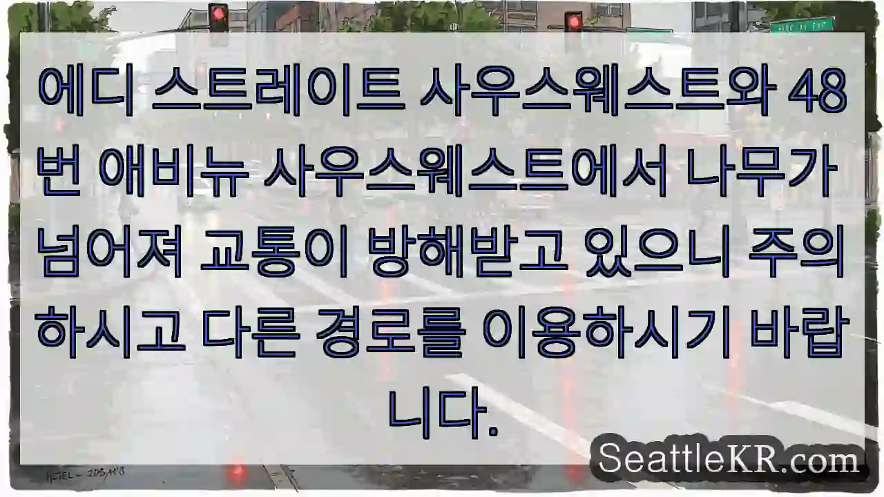 나무 넘어짐! 우회하세요.