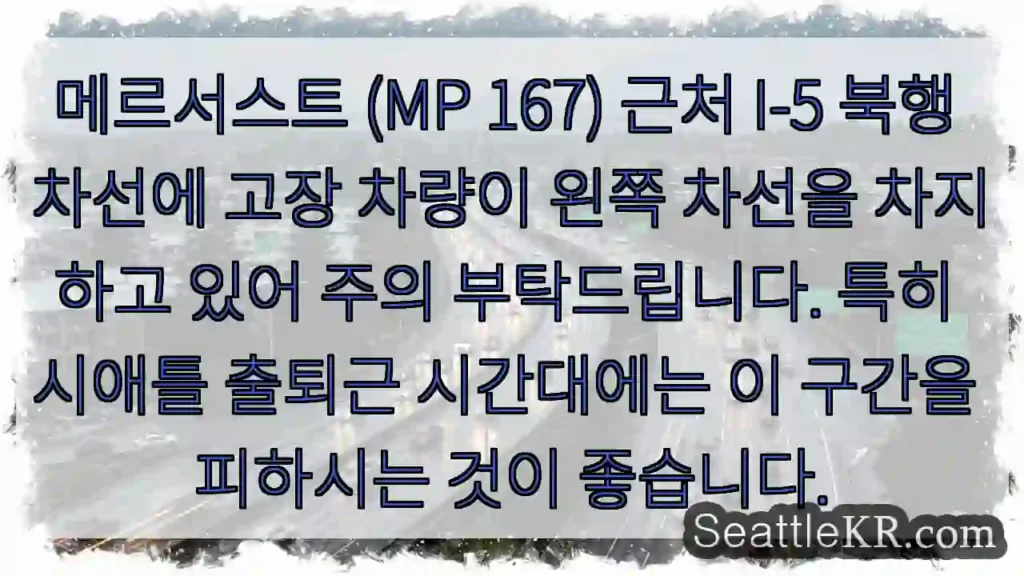 메르서스트 I-5 좌 차선 주의!