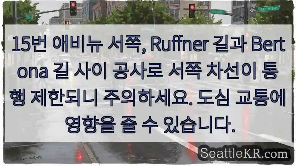 15번 애비뉴 공사 중! 서쪽 차선 통행 제한