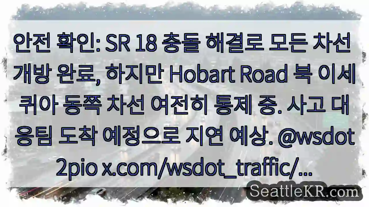 차선 일부 통제 중, 주의 필요 1 차선 일부 통제 중, 주의 필요