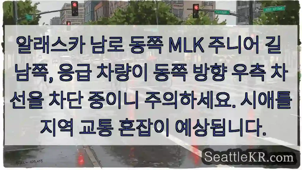 주의: 응급 차량, 우측 차선 차단