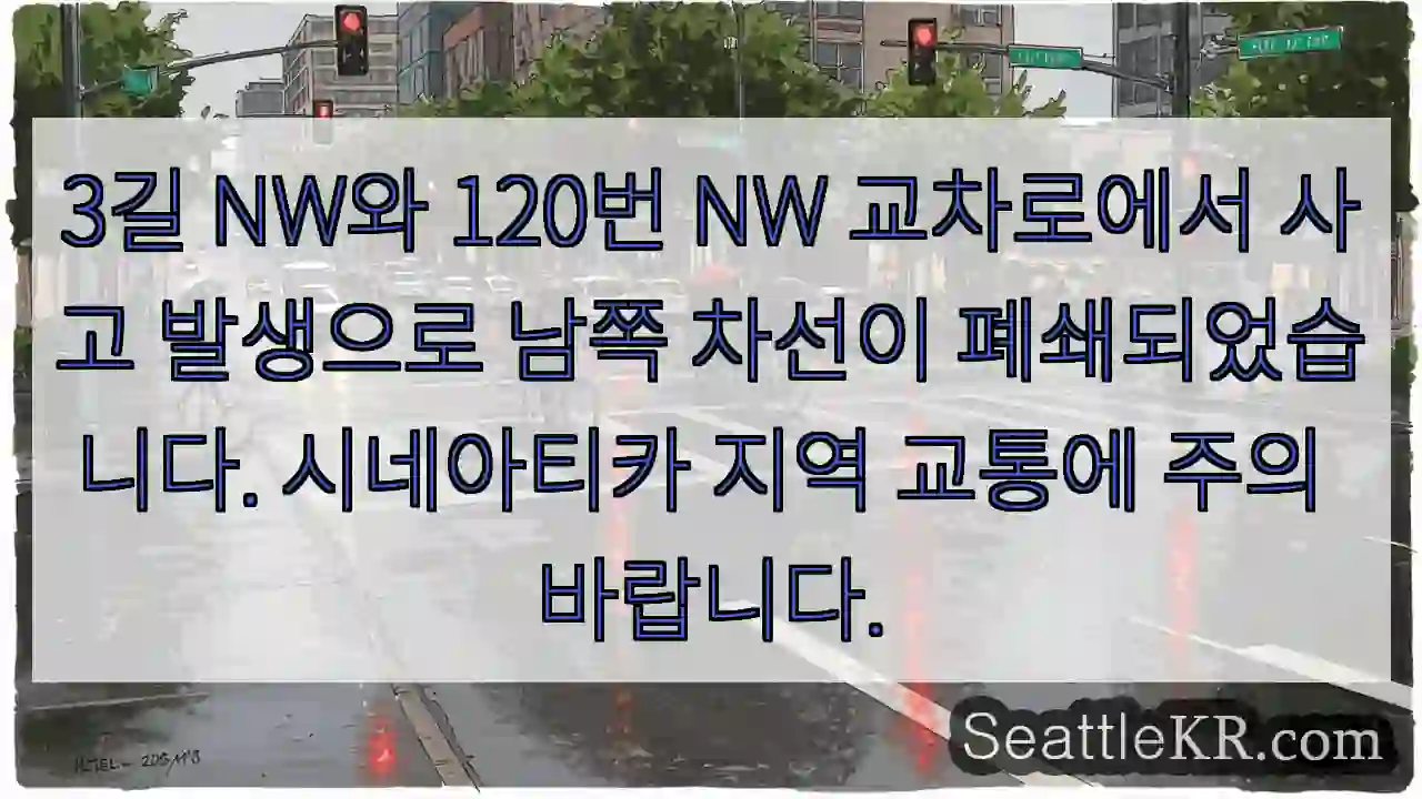 사고! 3길 NW, 120번 NW 남쪽 차선 폐쇄