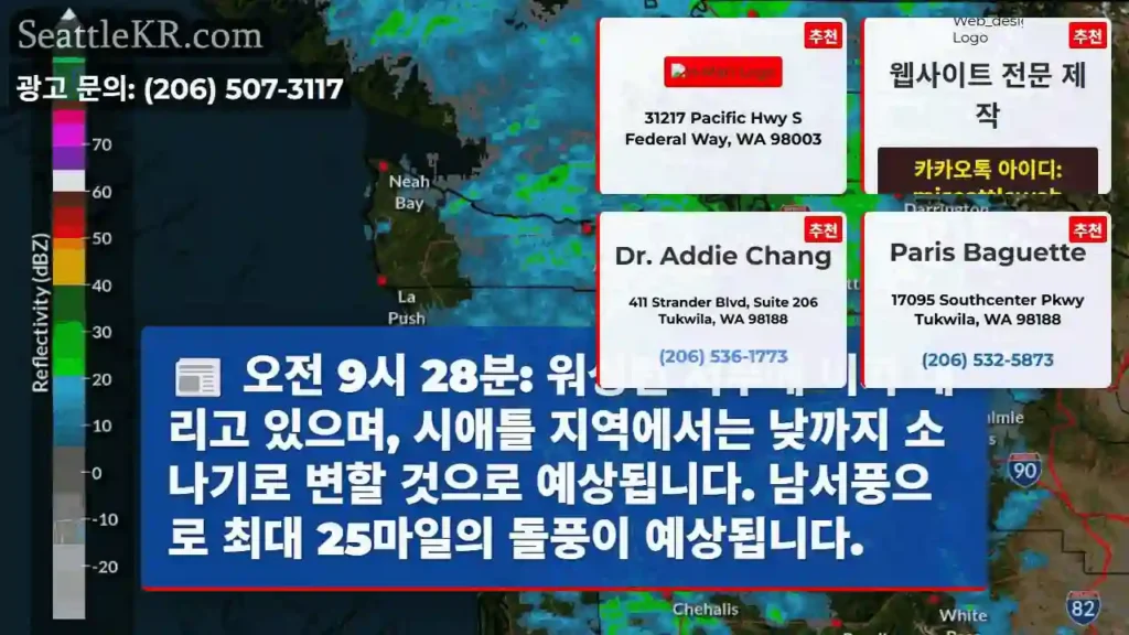 시애틀, 소나기와 돌풍 주의!