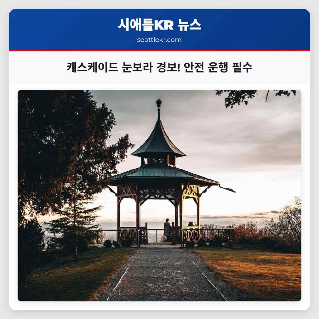 캐스케이드 눈보라 경보! 안전 운행 필수