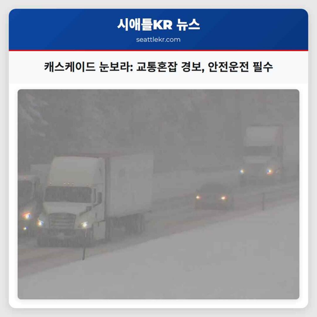 캐스케이드 눈보라: 교통혼잡 경보, 안전운전 필수