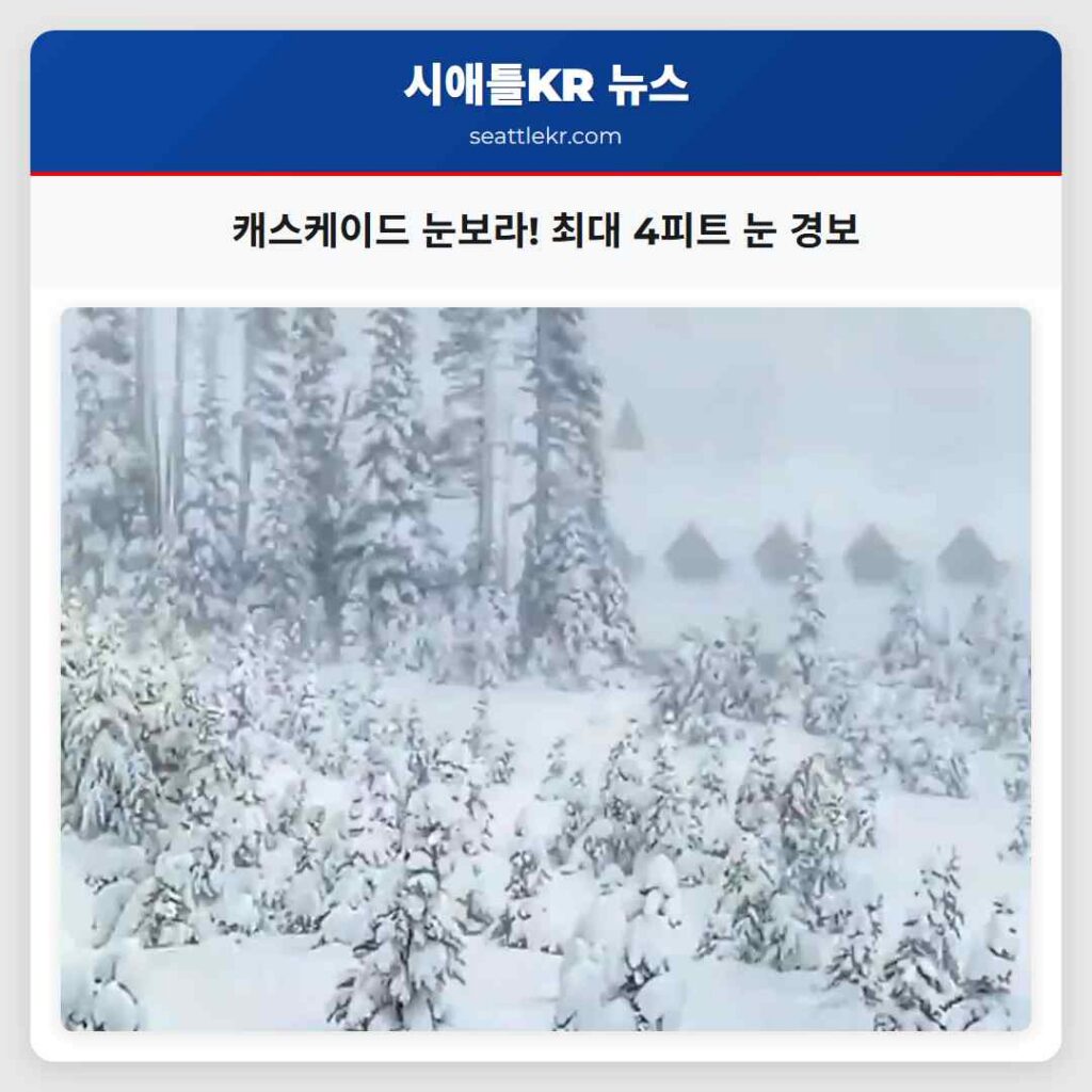 캐스케이드 눈보라! 최대 4피트 눈 경보