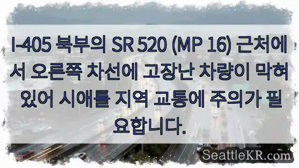 시애틀 교통 정체! 오른쪽 차선 고장 차량