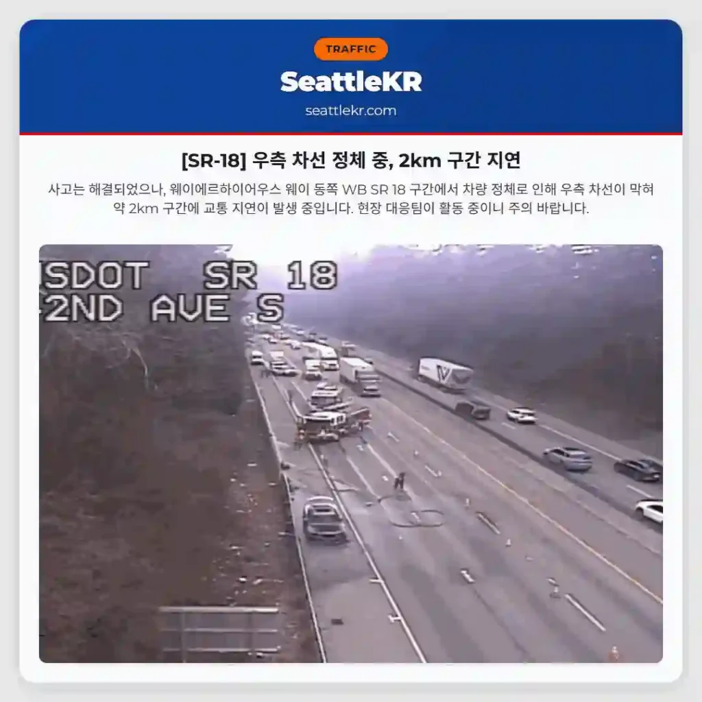 [SR-18] 우측 차선 정체 중, 2km 구간 지연