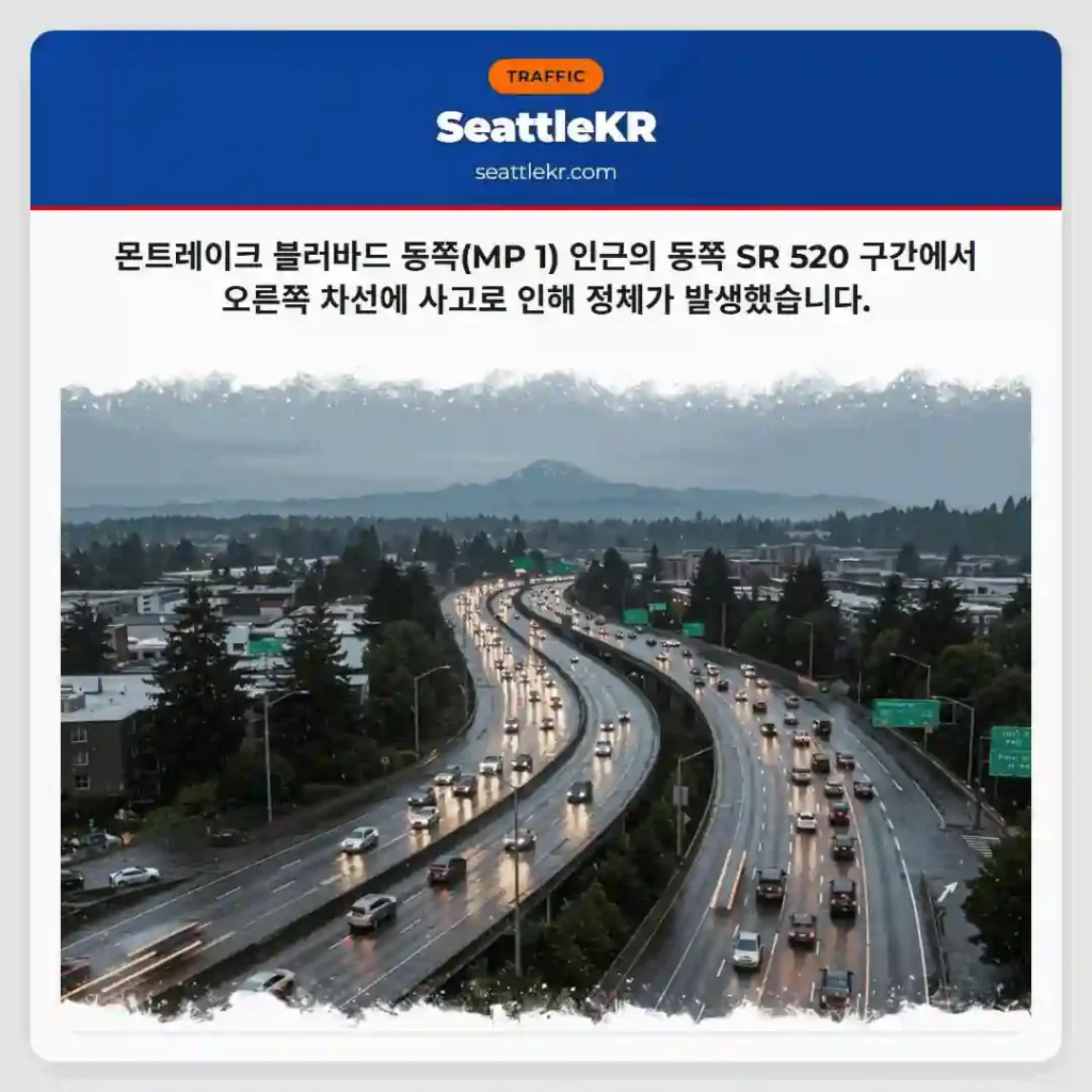 사고로 정체! 동쪽 차선 주의