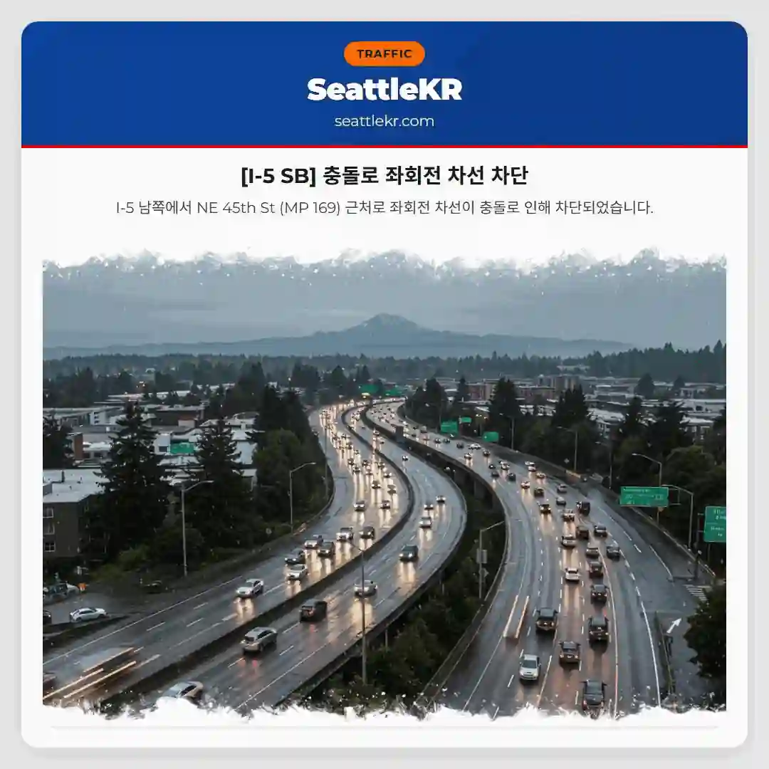 [I-5 SB] 충돌로 좌회전 차선 차단