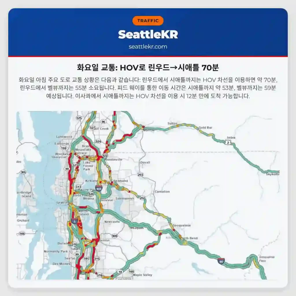 화요일 교통: HOV로 린우드→시애틀 70분