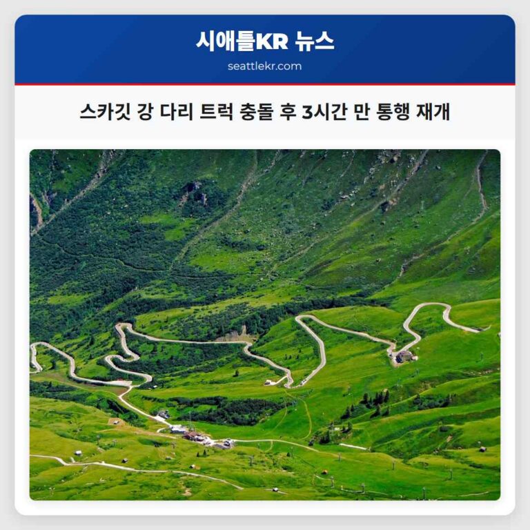 워싱턴주 스카깃 카운티 I-5 스카깃 강 다리 트럭 충돌로 교통 마비 해제까지 3시간 소요