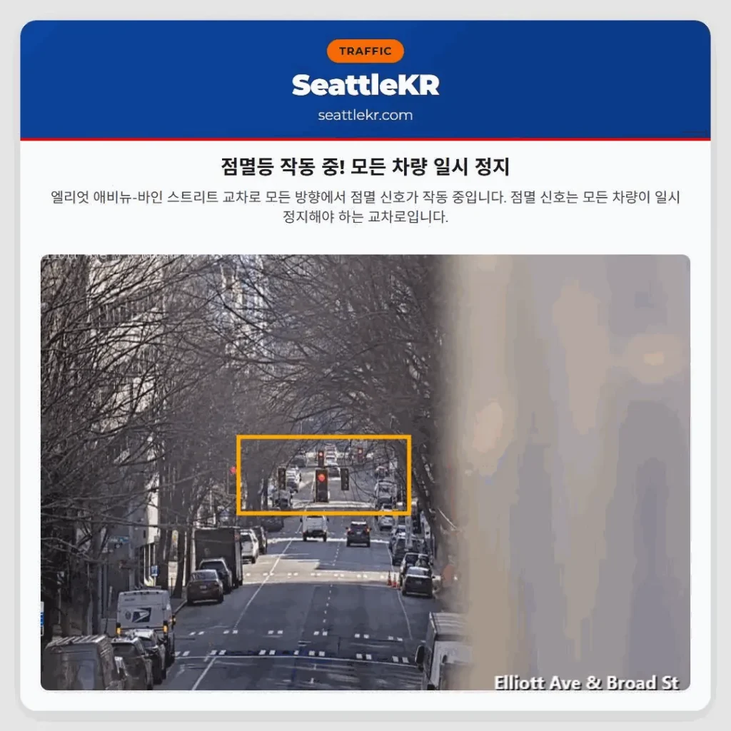 점멸등 작동 중! 모든 차량 일시 정지