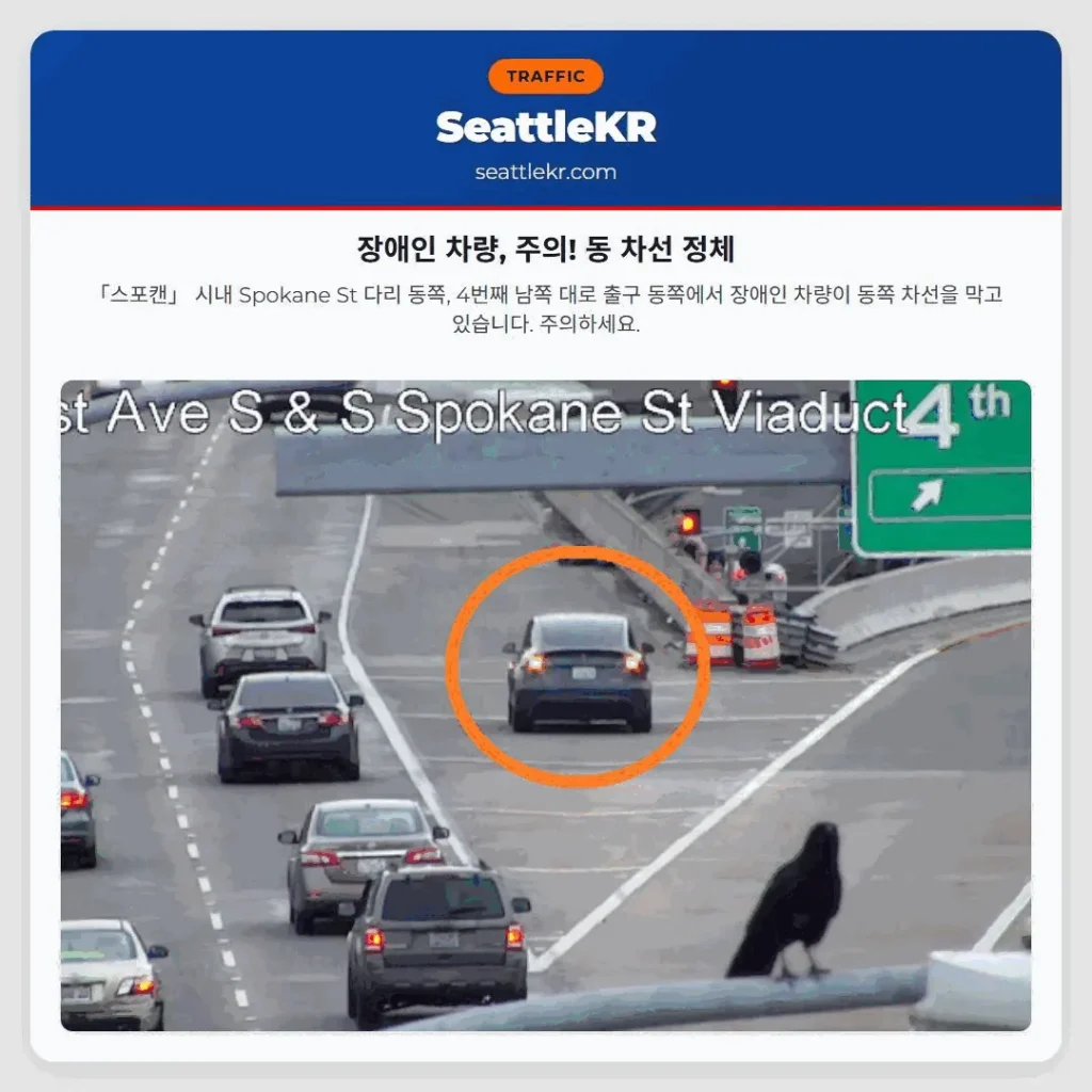 장애인 차량, 주의! 동 차선 정체