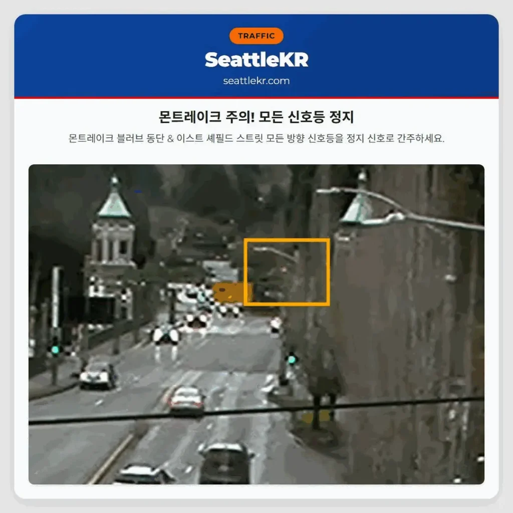 몬트레이크 주의! 모든 신호등 정지