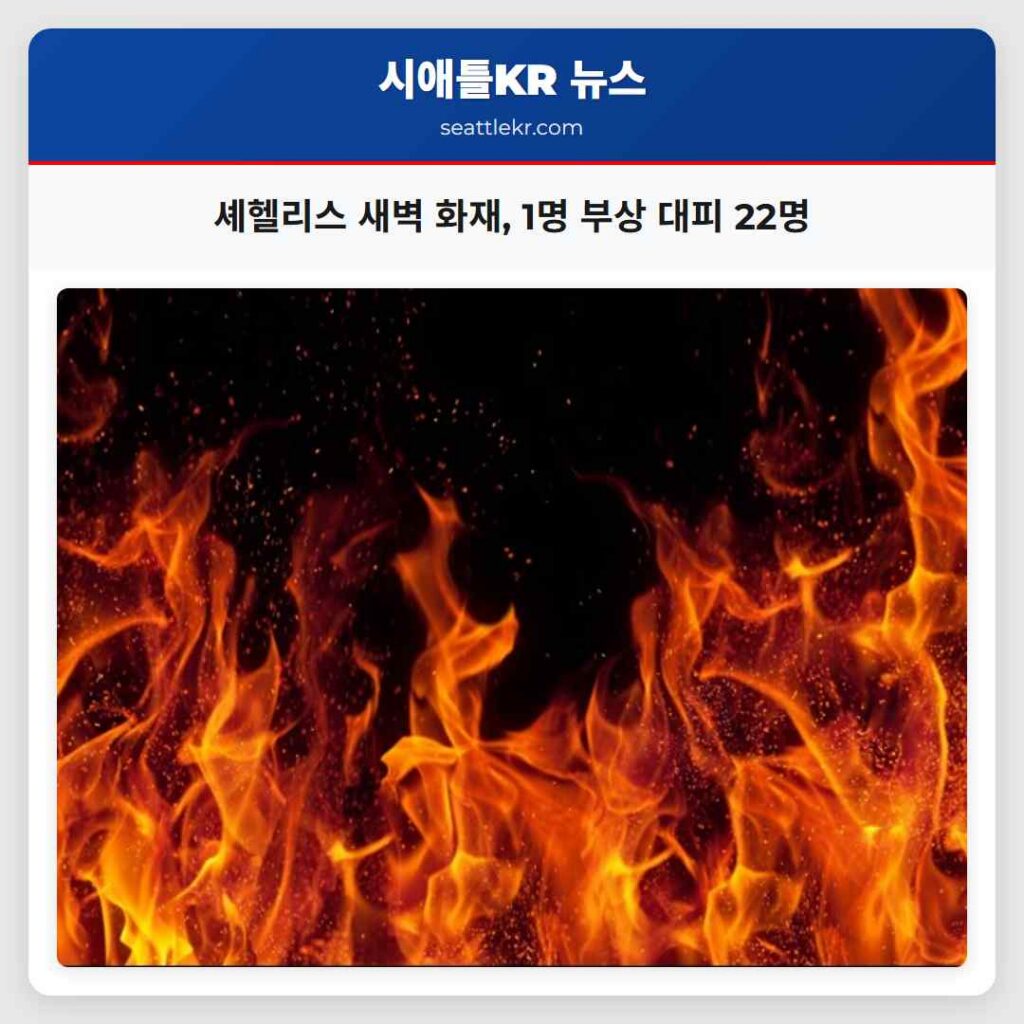 셰헬리스 새벽 화재, 1명 부상 대피 22명