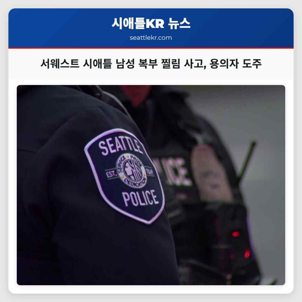 서웨스트 시애틀 남성 복부 찔림 사고, 용의자 도주