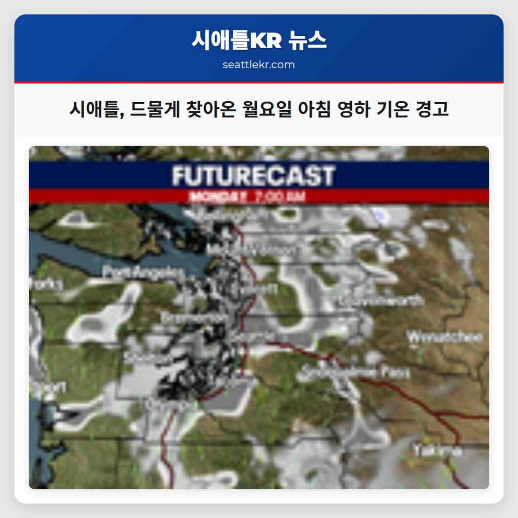 시애틀, 드물게 찾아온 월요일 아침 영하 기온 경고