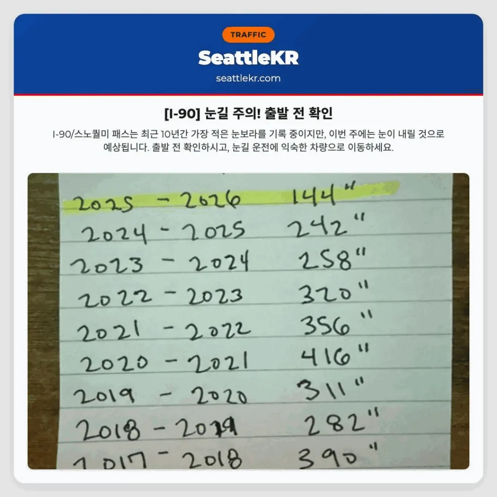 [I-90] 눈길 주의! 출발 전 확인