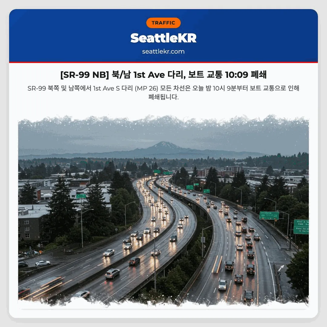 [SR-99 NB] 북/남 1st Ave 다리, 보트 교통 10:09 폐쇄