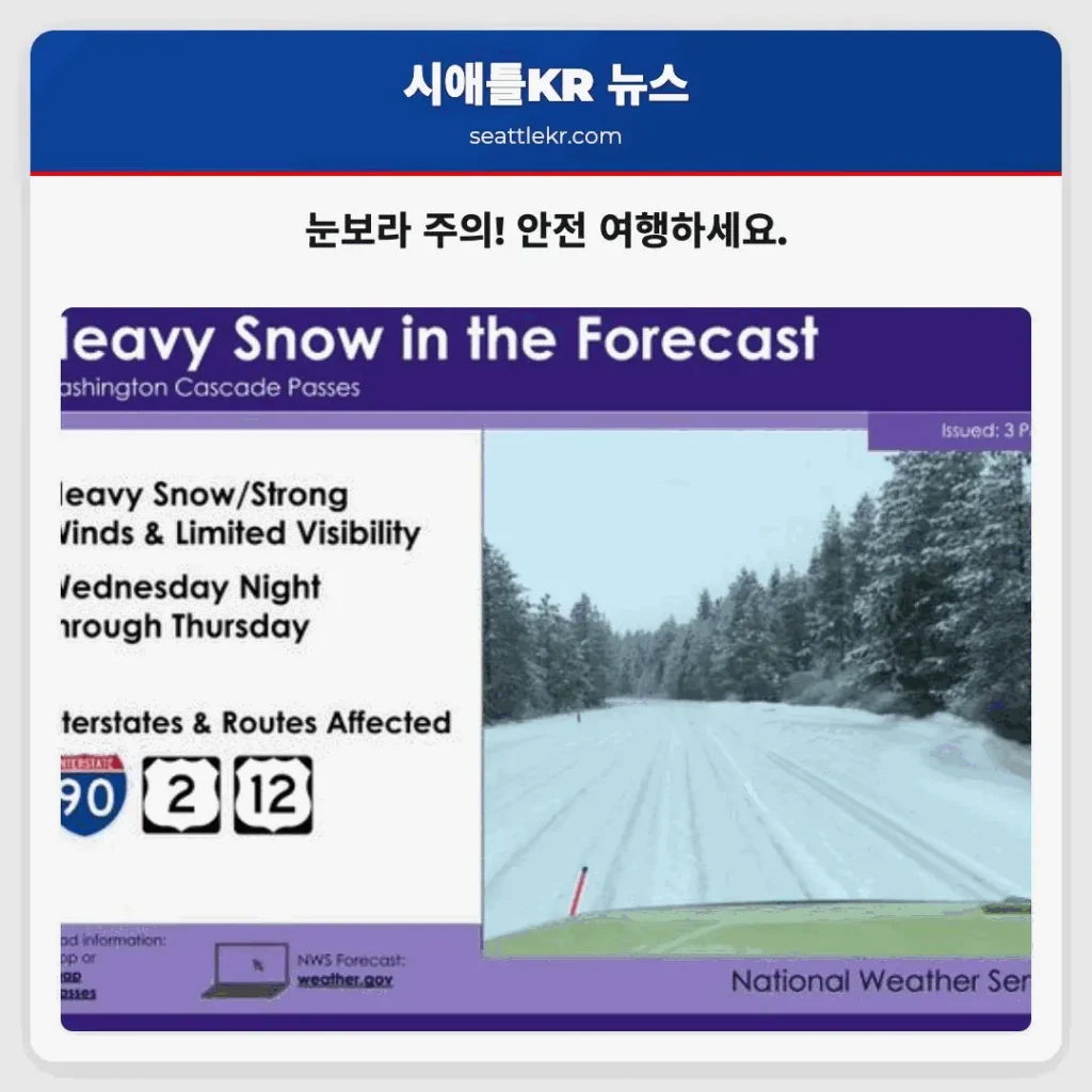 눈보라 주의! 안전 여행하세요.