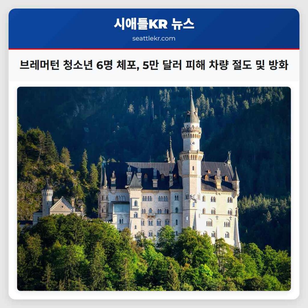 브레머턴 청소년 6명 체포, 5만 달러 피해 차량 절도 및 방화