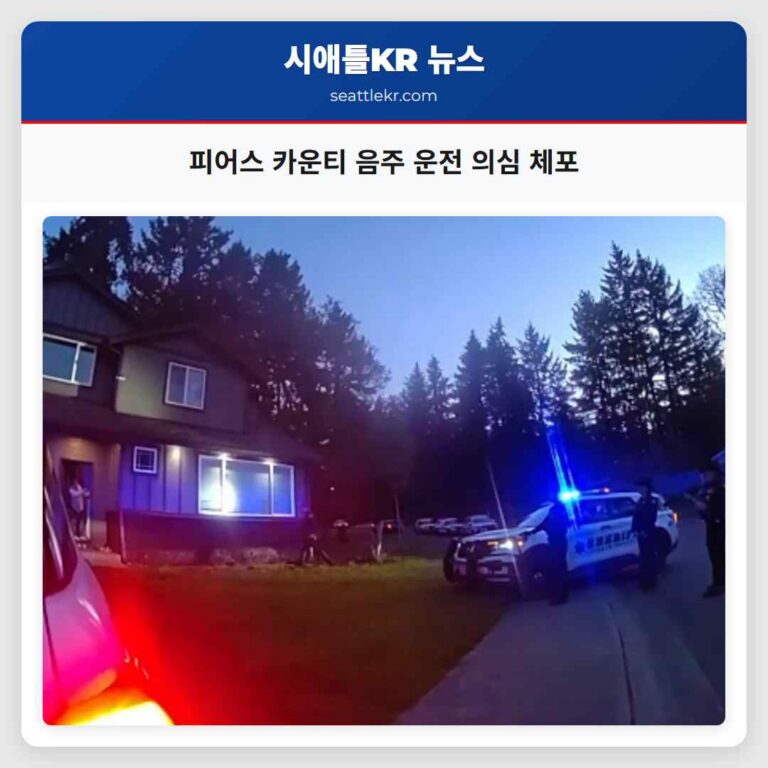 피어스 카운티 음주 운전 의심 체포