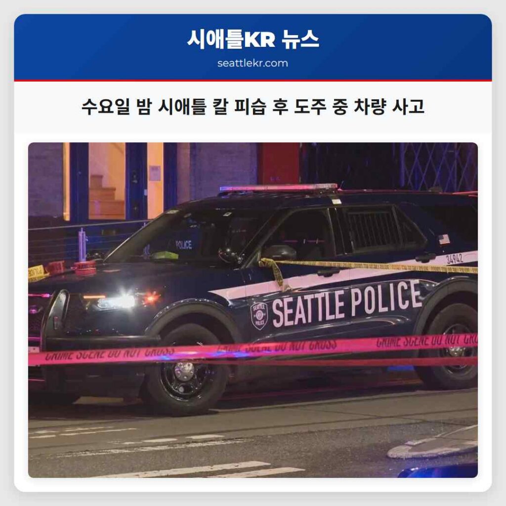 수요일 밤 시애틀 칼 피습 후 도주 중 차량 사고