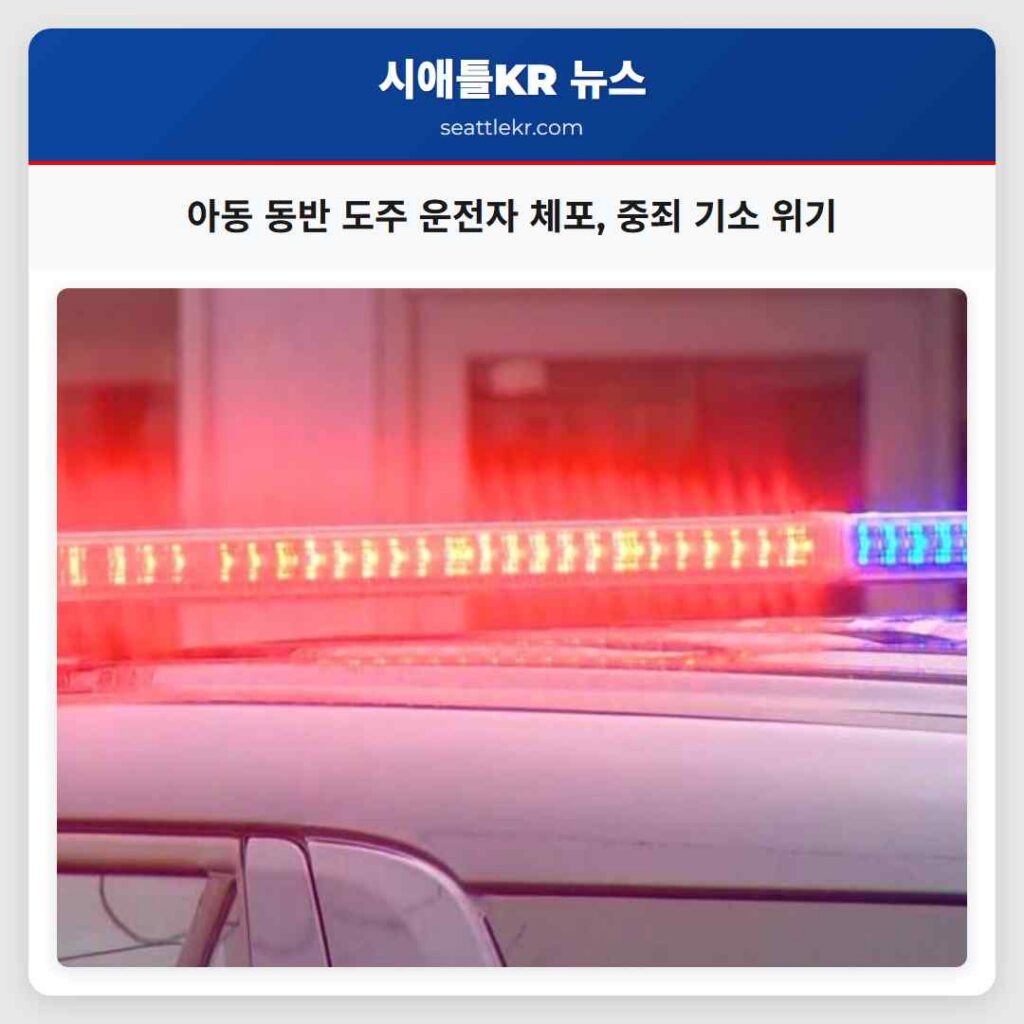 아동 동반 도주 운전자 체포, 중죄 기소 위기