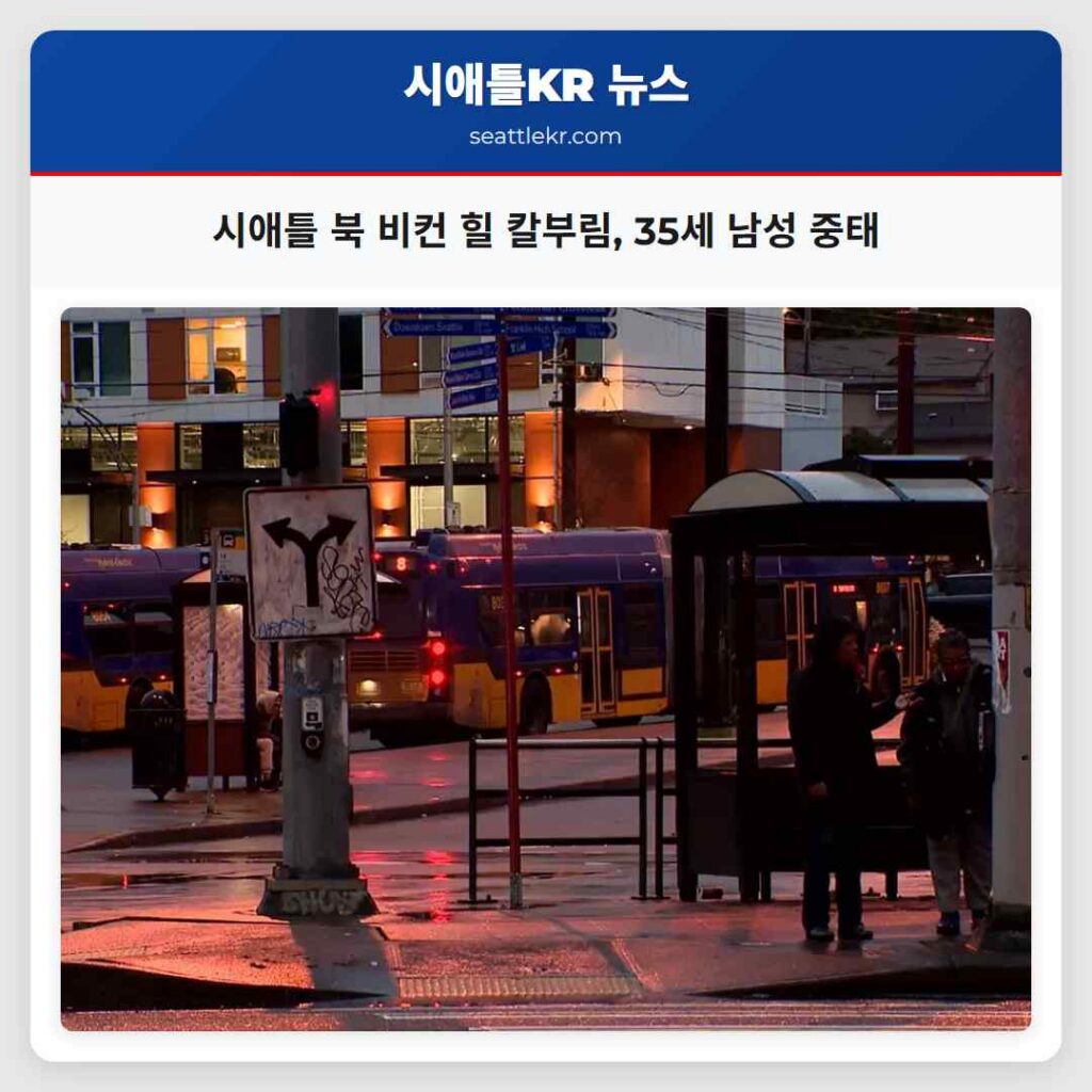 시애틀 북 비컨 힐 칼부림, 35세 남성 중태