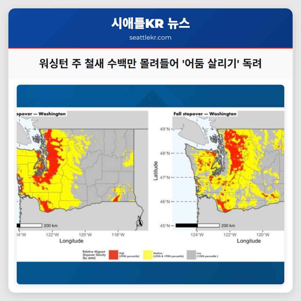 워싱턴 주 철새 수백만 몰려들어 '어둠 살리기' 독려