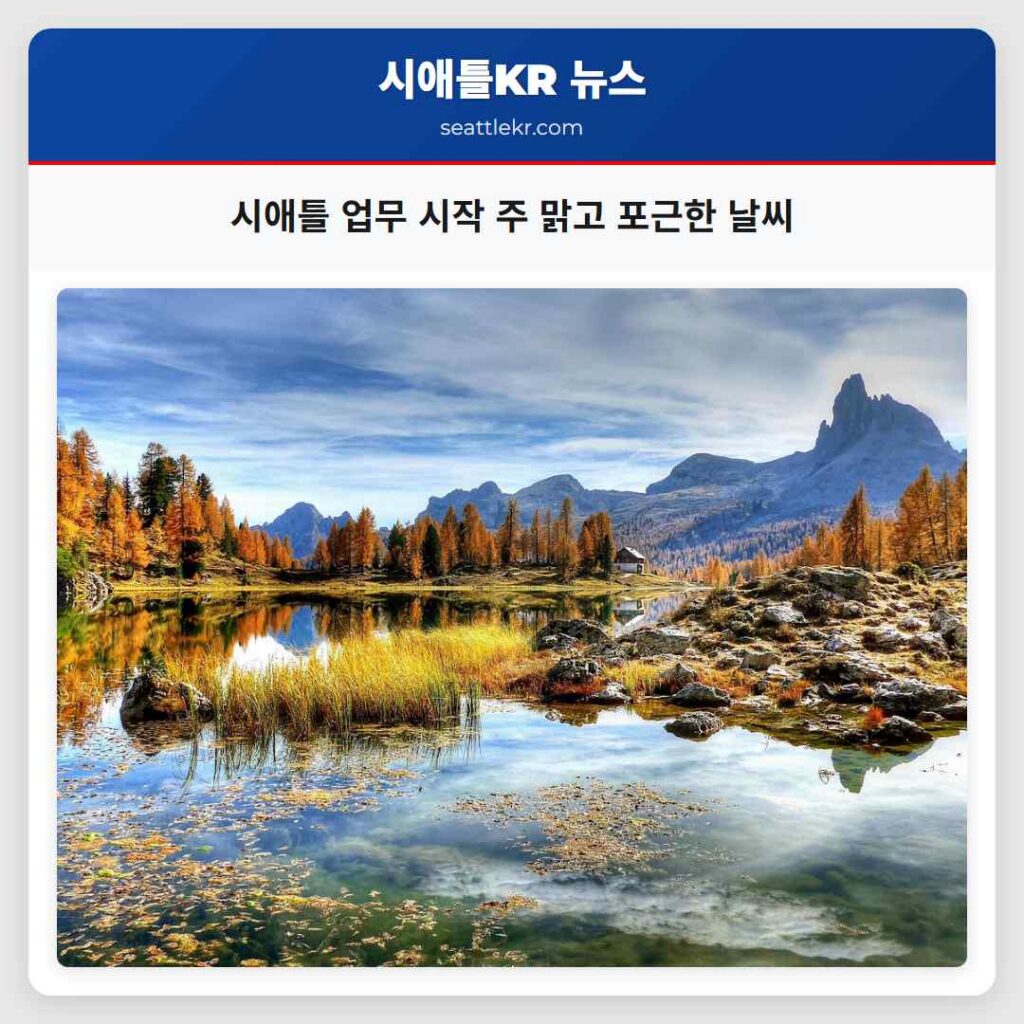 시애틀 업무 시작 주 맑고 포근한 날씨