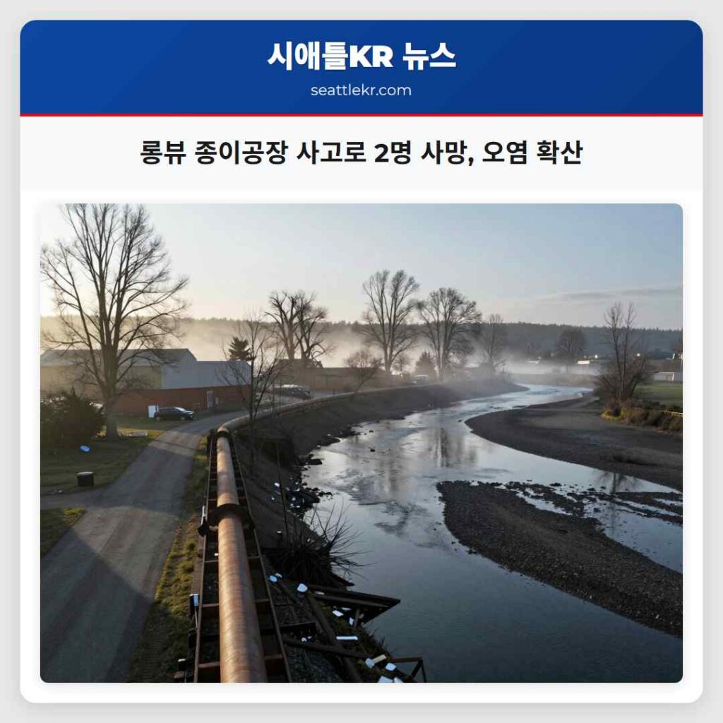 롱뷰 종이공장 사고로 2명 사망, 오염 확산