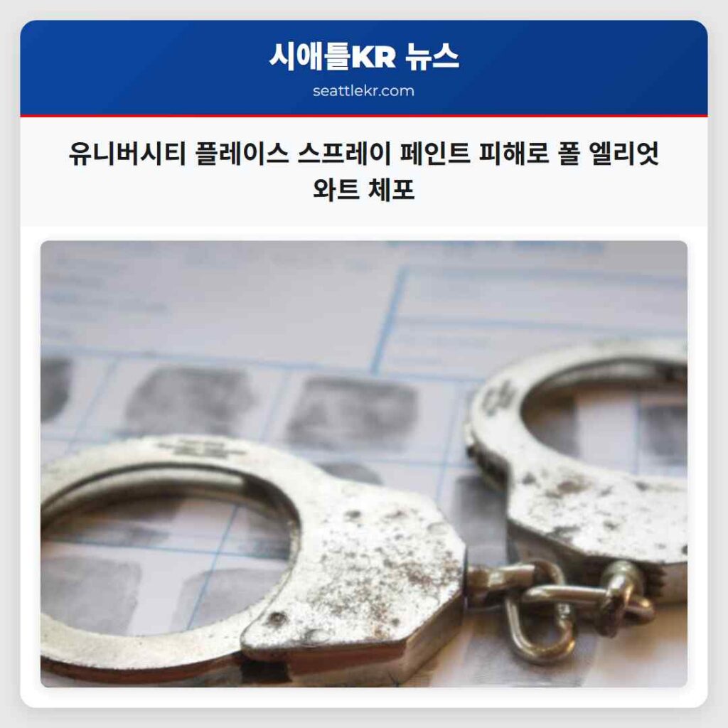 유니버시티 플레이스 스프레이 페인트 피해로 폴 엘리엇 와트 체포