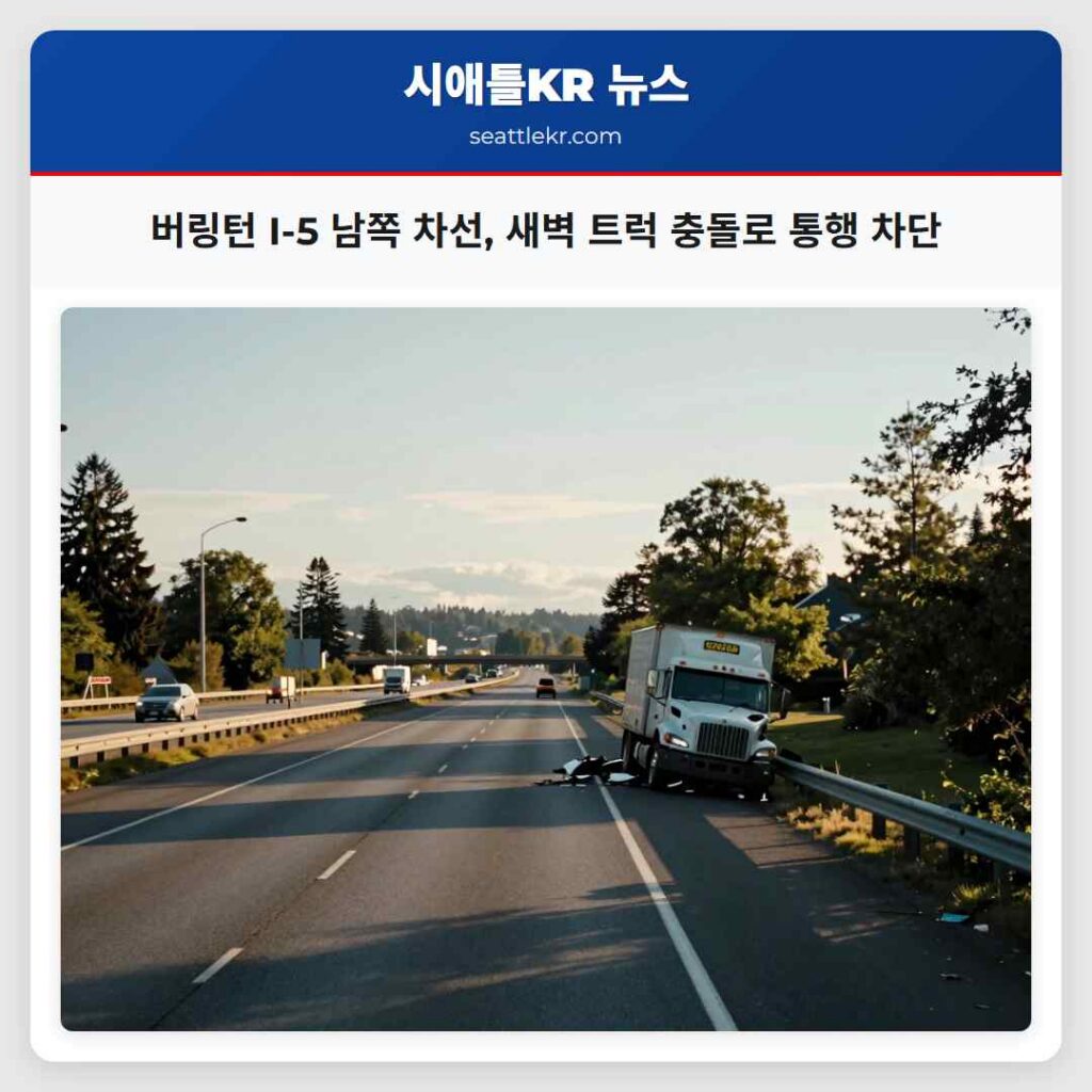 버링턴 I-5 남쪽 차선, 새벽 트럭 충돌로 통행 차단