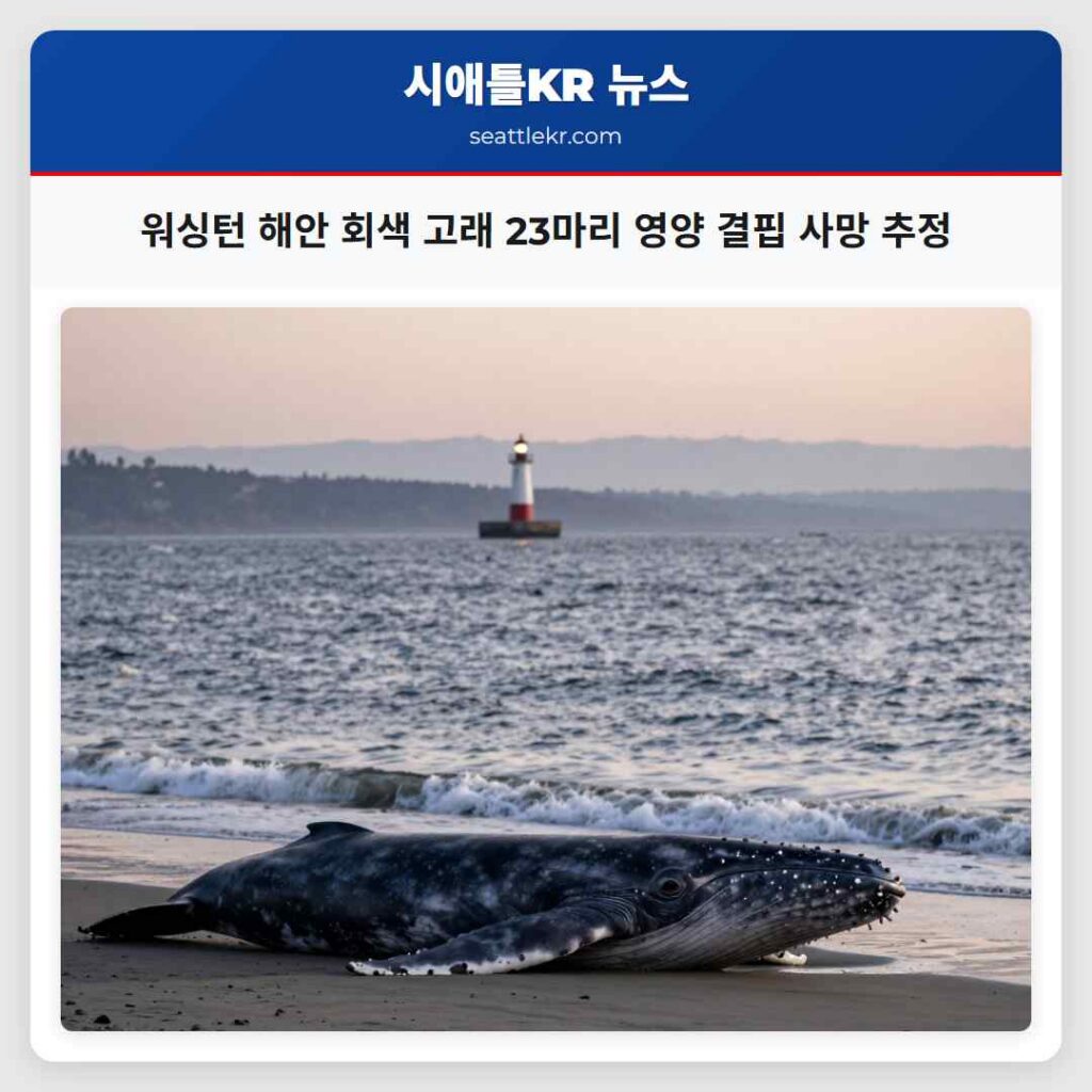 워싱턴 해안 회색 고래 23마리 영양 결핍 사망 추정