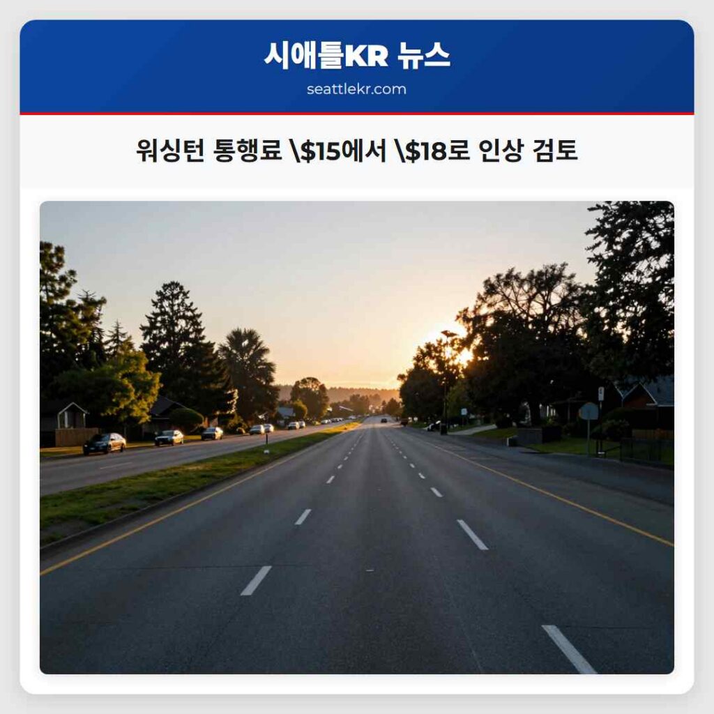워싱턴 통행료 $15에서 $18로 인상 검토