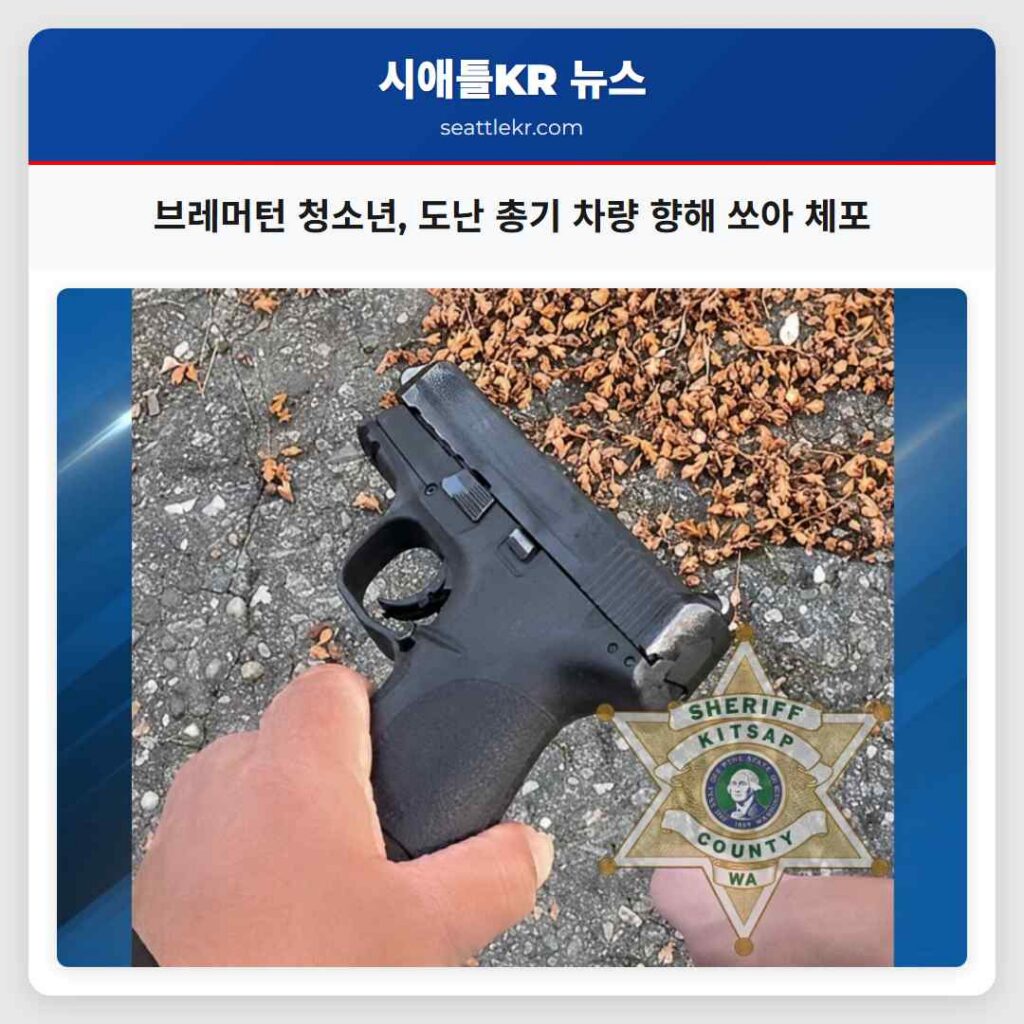 브레머턴 청소년, 도난 총기 차량 향해 쏘아 체포