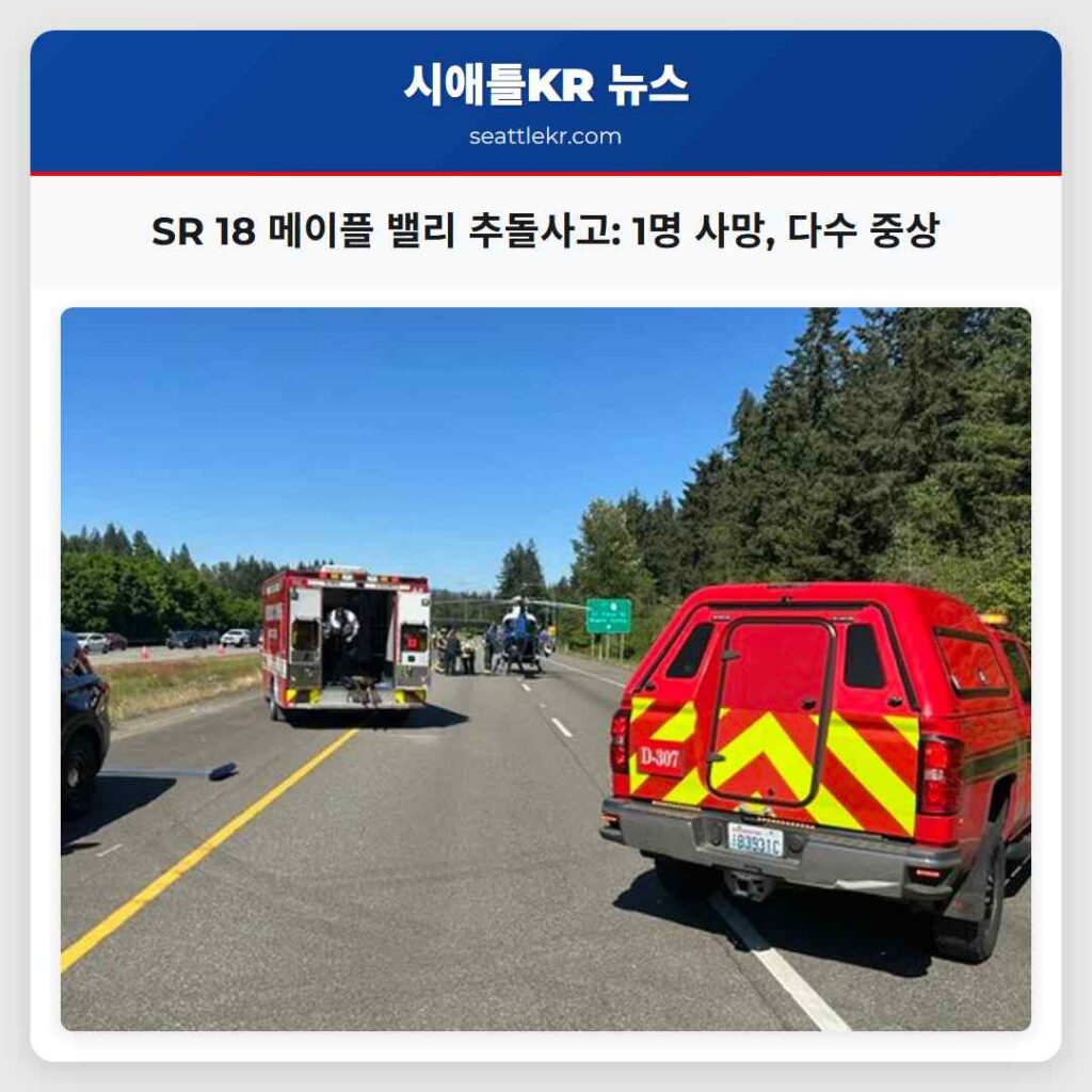 SR 18 메이플 밸리 추돌사고: 1명 사망, 다수 중상